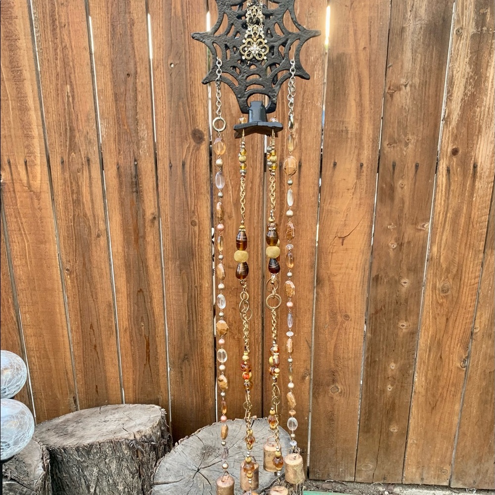 Halloween Goth Decor Iron Spider Beaded Wind Chime Mobile & Rustic Bells